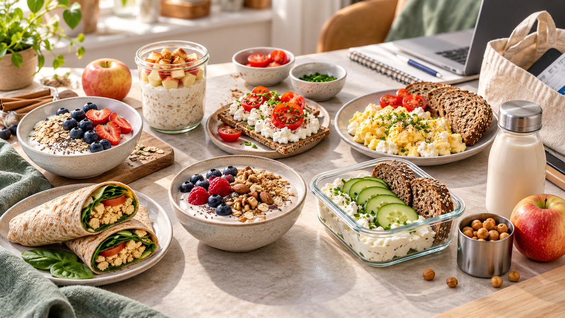 Proteinreiches Frühstück mit Skyr-Bowl, Eiern, Hüttenkäse, Tofu-Wrap und weiteren schnellen Frühstücksideen