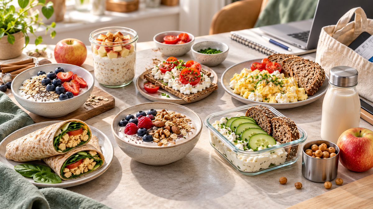 Proteinreiches Frühstück mit Skyr-Bowl, Eiern, Hüttenkäse, Tofu-Wrap und weiteren schnellen Frühstücksideen